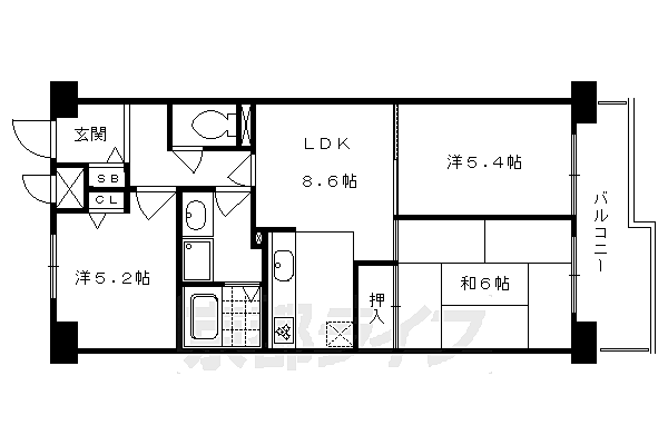 山ノ内パークホームズ 213｜京都府京都市右京区山ノ内養老町(賃貸マンション3DK・2階・56.66㎡)の写真 その2