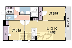 エクレール　ヴェール　シャーメゾン西院 3階2LDKの間取り