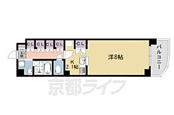 京都市営烏丸線 五条駅 徒歩7分の賃貸マンション 8階1Kの間取り