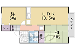 セジュール蘭 1階2LDKの間取り