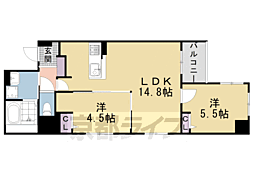 京都市営烏丸線 烏丸御池駅 徒歩8分の賃貸マンション 4階2LDKの間取り