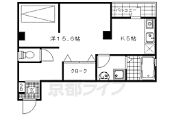ジャルダンII 2階1Kの間取り