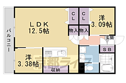 衣笠グリーンハイツ 2階2LDKの間取り