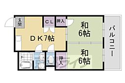JR東海道・山陽本線 西大路駅 徒歩17分の賃貸マンション 2階2DKの間取り
