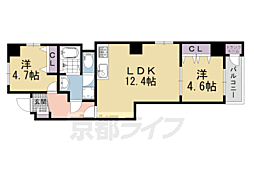 京都市営烏丸線 四条駅 徒歩12分の賃貸マンション 11階2LDKの間取り