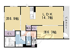 エンラージ西院 102 1階2LDKの間取り