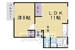 シティハイム桂 2階1LDKの間取り