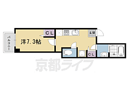 京都市営烏丸線 五条駅 徒歩3分の賃貸マンション 3階1Kの間取り