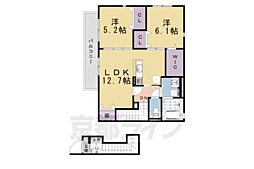 JR東海道・山陽本線 西大路駅 徒歩7分の賃貸アパート 2階2LDKの間取り