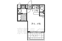 京都市営烏丸線 五条駅 徒歩7分の賃貸マンション 2階1Kの間取り