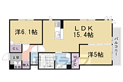 Ｄ−ＲＯＯＭ西院小米 301 3階2LDKの間取り