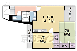 コンフィアンサ桂 5階2LDKの間取り