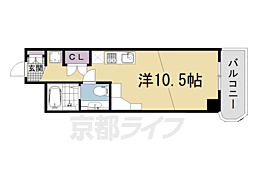 京都市営烏丸線 五条駅 徒歩7分の賃貸マンション 2階ワンルームの間取り