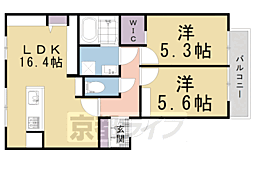 フレグランス上賀茂B 2LDKの間取図画像