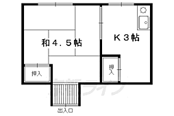 牧定荘 1Kの間取図画像