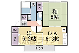 プランドール南楠葉B棟 2DKの間取図画像