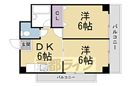 パレス稲荷 2DKの間取図画像