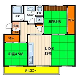 立川柏町団地5号棟 2LDKの間取図画像