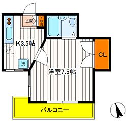 JR南武線 西国立駅 徒歩3分の賃貸アパート 2階1Kの間取り