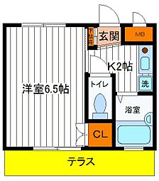 JR中央線 立川駅 徒歩15分の賃貸マンション 2階1Kの間取り