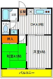 JR中央線 日野駅 徒歩7分の賃貸アパート 2階2Kの間取り