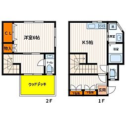 多摩都市モノレール 泉体育館駅 徒歩13分の賃貸テラスハウス 2階1Kの間取り