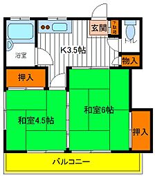JR中央線 立川駅 徒歩14分の賃貸アパート 2階2Kの間取り