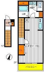 JR中央線 日野駅 徒歩11分の賃貸アパート 2階ワンルームの間取り