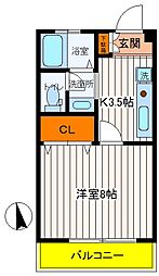 JR南武線 西国立駅 徒歩10分の賃貸マンション 1階1Kの間取り