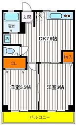 JR中央線 立川駅 徒歩11分の賃貸マンション 1階2DKの間取り