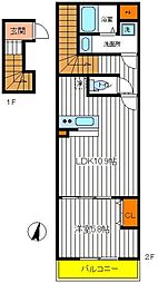 JR青梅線 中神駅 徒歩8分の賃貸アパート 2階1LDKの間取り