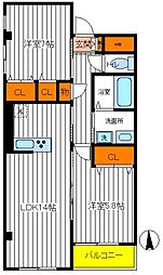 多摩都市モノレール 甲州街道駅 徒歩15分の賃貸マンション 2階2LDKの間取り