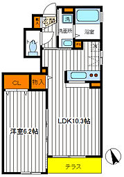 JR青梅線 中神駅 徒歩8分の賃貸アパート 1階1LDKの間取り