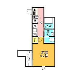 JR南武線 西国立駅 徒歩9分の賃貸アパート 2階1Kの間取り