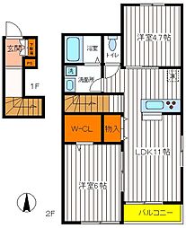 JR青梅線 中神駅 徒歩15分の賃貸アパート 2階2LDKの間取り
