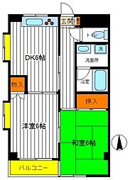 JR青梅線 東中神駅 徒歩9分の賃貸マンション 2階2DKの間取り