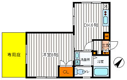 JR中央線 立川駅 徒歩9分の賃貸マンション 1階1DKの間取り