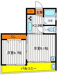 JR中央線 立川駅 徒歩14分の賃貸アパート 1階2Kの間取り