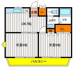 リバティハイツ 2DKの間取図画像
