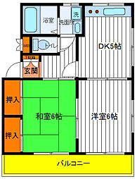 メゾンドカルムB 2DKの間取図画像