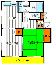 メゾンドカルムD 2DKの間取図画像