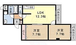 京阪京津線 追分駅 徒歩10分の賃貸マンション 2階2LDKの間取り