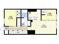 JR湖西線 大津京駅 徒歩15分の賃貸マンション 2階2LDKの間取り