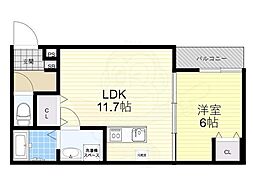 京都地下鉄東西線 椥辻駅 徒歩7分の賃貸アパート 3階1LDKの間取り