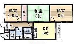 JR湖西線 大津京駅 徒歩5分の賃貸マンション 3階3DKの間取り