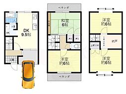 京都地下鉄東西線 御陵駅 徒歩15分の賃貸一戸建て 3階4SDKの間取り