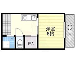 京都地下鉄東西線 御陵駅 徒歩3分の賃貸マンション 3階1Kの間取り