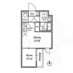京都地下鉄東西線 山科駅 徒歩10分の賃貸マンション 2階1DKの間取り