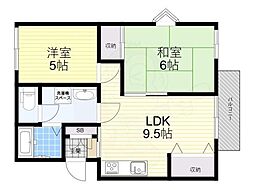 JR東海道・山陽本線 瀬田駅 徒歩12分の賃貸アパート 2階2LDKの間取り