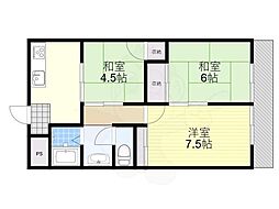 京都地下鉄東西線 椥辻駅 徒歩3分の賃貸マンション 5階3DKの間取り